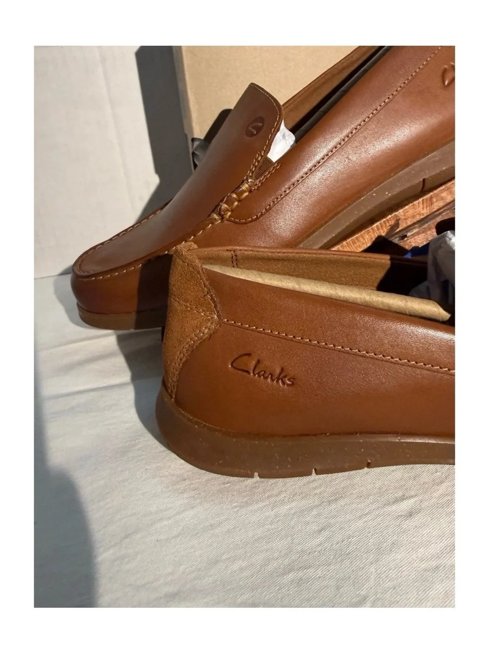 CLARKS Men’s Flexway Step tan  Leather Slip-On Shoes Size 8.5 M  261 81976 New